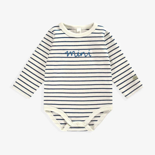 Cream long sleeve onesie with navy stripes