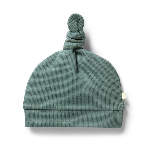 Organic Waffle Knotted Hat - Pine Green