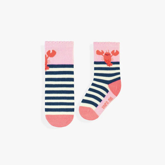 Patterned socks - Striped with pink lobster