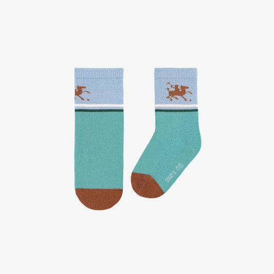 Turquoise and blue polo player socks