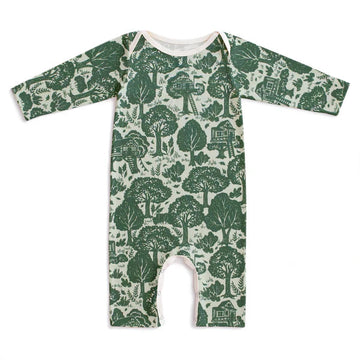 Long Sleeve Romper - Treehouses Green