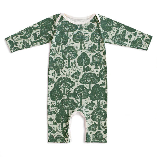 Long Sleeve Romper - Treehouses Green