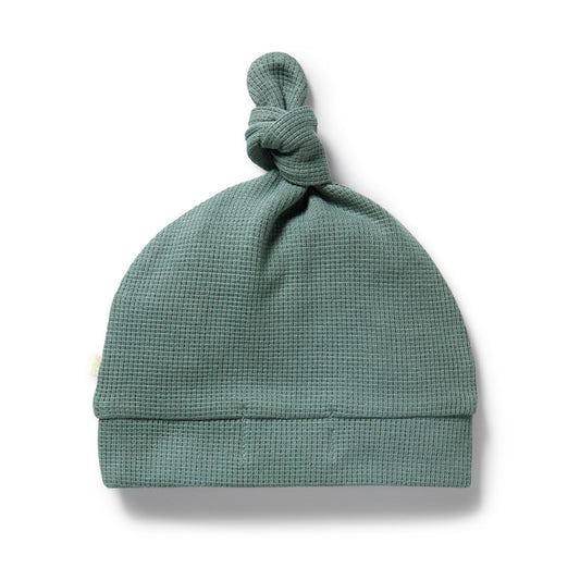 Organic Waffle Knotted Hat - Pine Green
