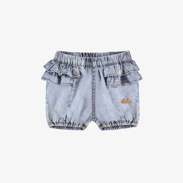 Denim short with ruffles