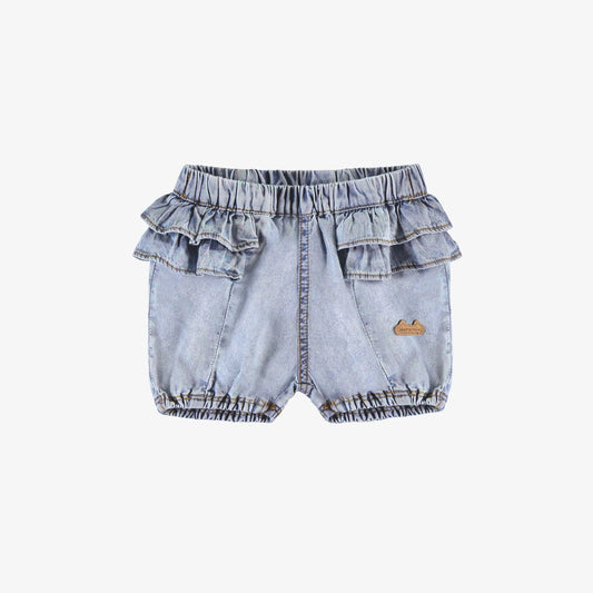 Denim short with ruffles