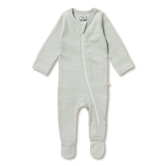 Organic Stripe Rib Zipsuit - Fern