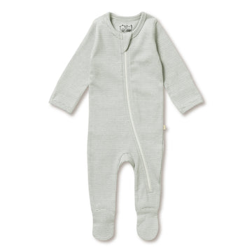 Organic Stripe Rib Zipsuit - Fern