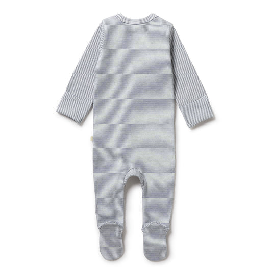 Organic Stripe Rib Zipsuit - Rain drop