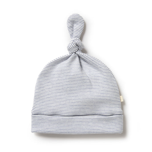 Organic Stripe Knot Hat - Rain drop