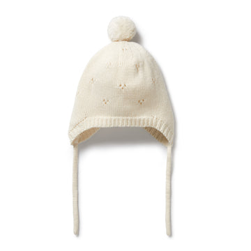 Ecru knit pointelle bonnet