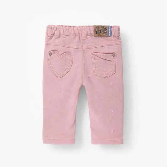 Pink jeans with floral embroidery
