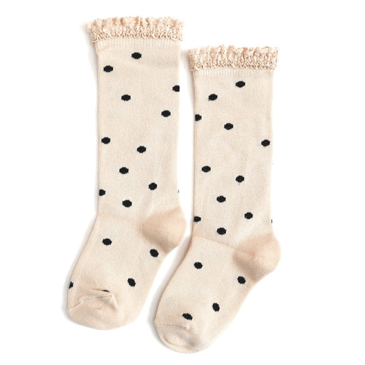 Llace top Knee High socks - Vanilla Dot