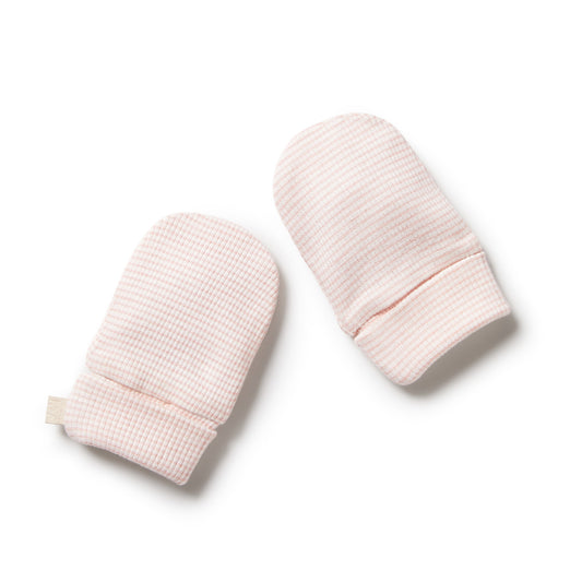 Organic Stripe Mittens - Cantaloupe