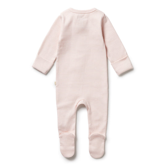 Organic Stripe Rib Zipsuit - Cantaloupe