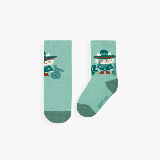 Patterned socks - Turquoise with cowboy