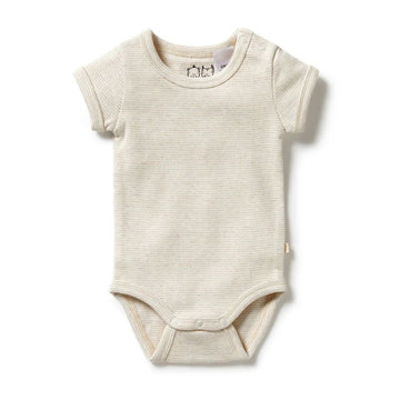 Organic Stripe Rib Bodysuit - Oatmeal