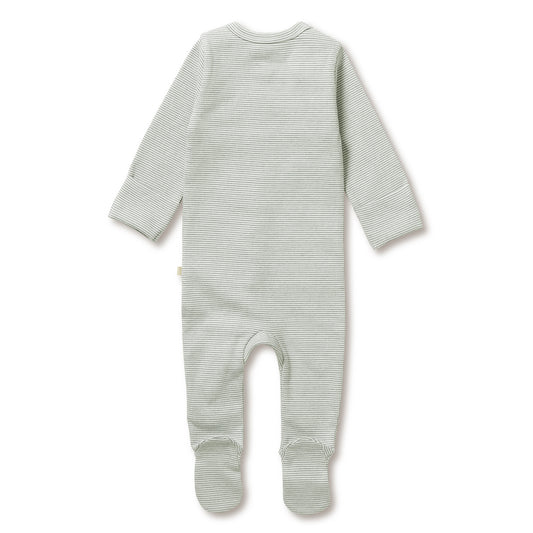 Organic Stripe Rib Zipsuit - Fern