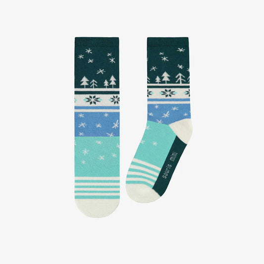 Teal and blue Winter Patterned Socks