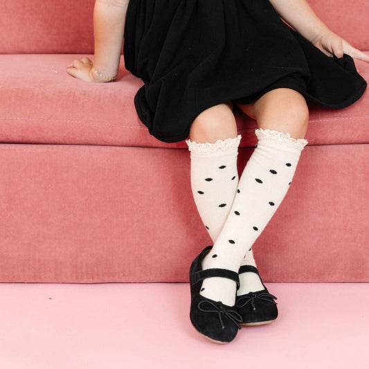 Llace top Knee High socks - Vanilla Dot