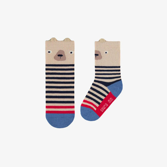 Cream Striped Bear Socks