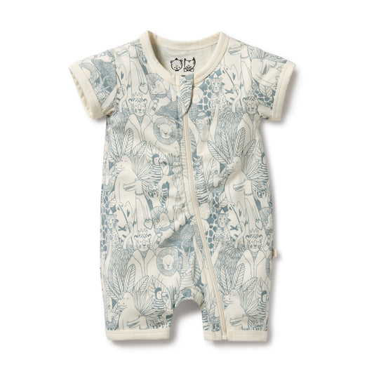 Organic short zipsuit - Hello friends