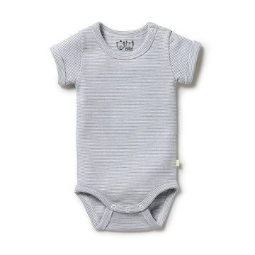 Organic Stripe Rib Bodysuit - Rain Drop