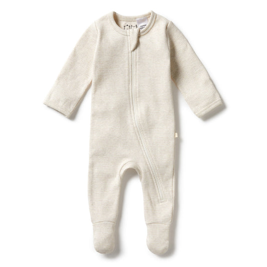 Organic Stripe Rib Zipsuit - Oatmeal
