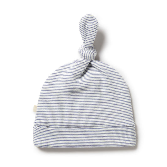 Organic Stripe Knot Hat - Rain drop