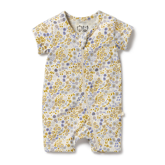 Organic short zipsuit - Little meadow