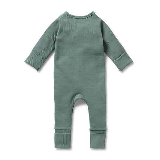 Organic Waffle Zipsuit - Pine Green
