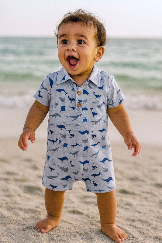 Malokai Woven Romper - Blue Whale