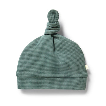 Organic Waffle Knotted Hat - Pine Green