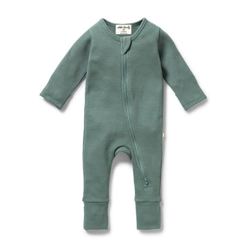 Organic Waffle Zipsuit - Pine Green