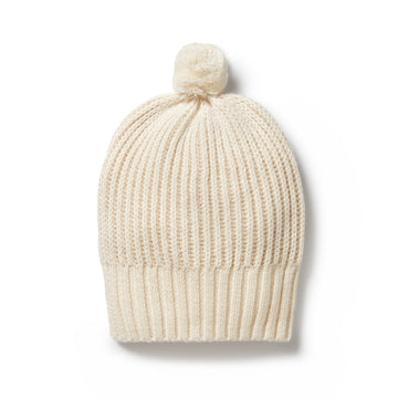 Ecru knit ribbed hat