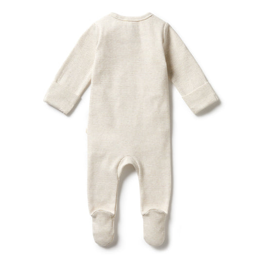 Organic Stripe Rib Zipsuit - Oatmeal