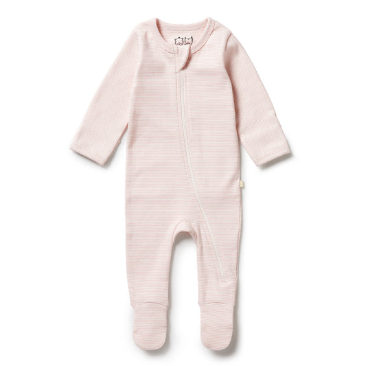 Organic Stripe Rib Zipsuit - Cantaloupe