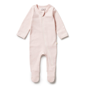 Organic Stripe Rib Zipsuit - Cantaloupe