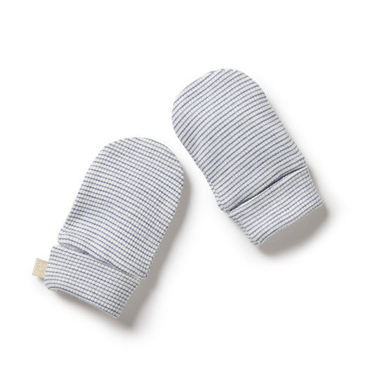 Organic Stripe Mittens - Rain drop