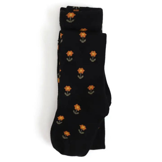 knit tights - black floral