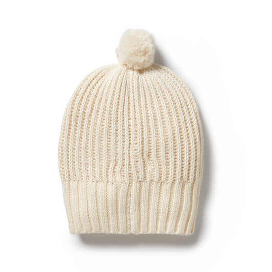 Ecru knit ribbed hat
