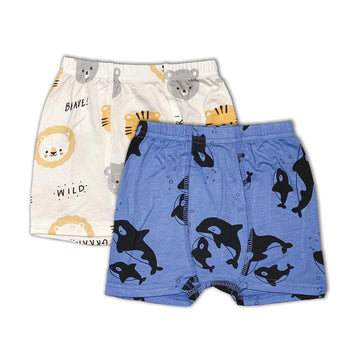 bamboo shorts - lion & tiger, orca