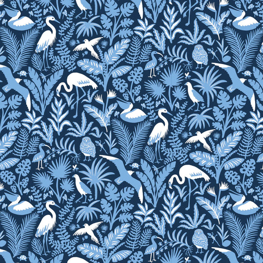 long sleeve romper - tropical birds navy